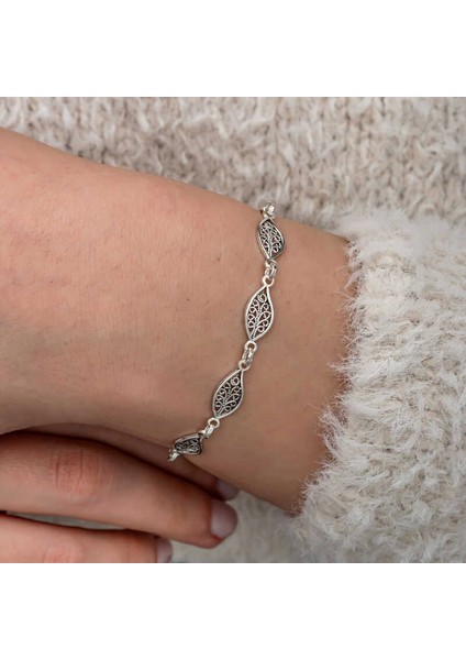 Gümüş Telkari Yaprak Desenli Kadın Bileklik fiyatları