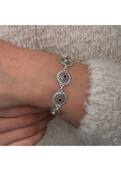 Gümüş Telkari Yakut Taşlı Kadın Bileklik indirimleri