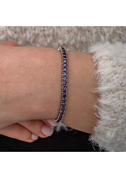 Gümüş Mor Zirkon Taşlı Su Yolu Kadın Bileklik fiyatları