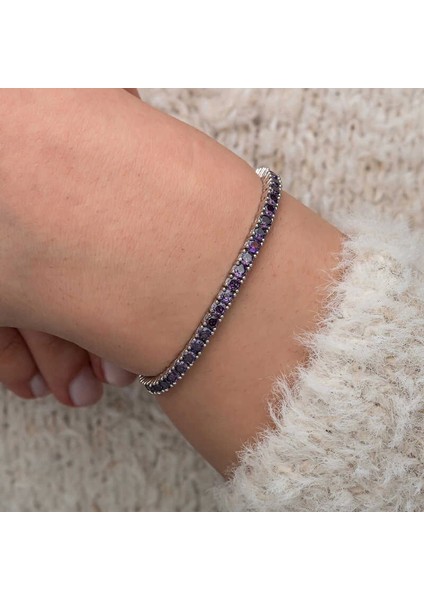 Gümüş Mor Zirkon Taşlı Su Yolu Kadın Bileklik modelleri