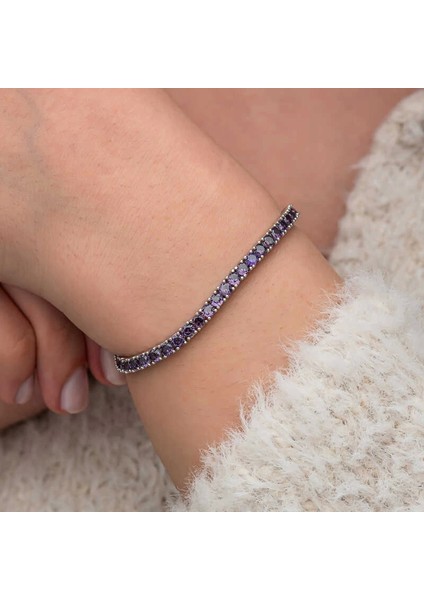 Gümüş Mor Zirkon Taşlı Su Yolu Kadın Bileklik indirimleri