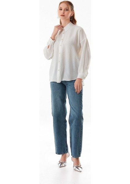 Basic Oversize Arkası Uzun Düğmeli Gömlek