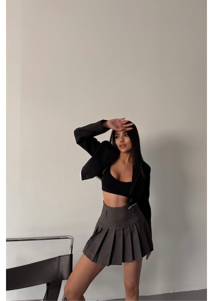 Crop Ceket Tek Düğme - Siyah