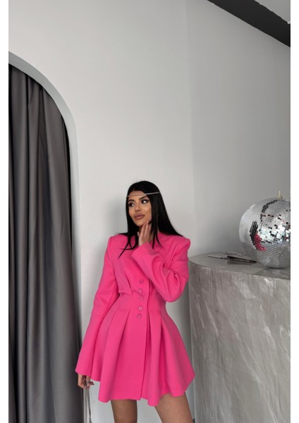 Ceket Elbise Pens Detaylı - Pembe