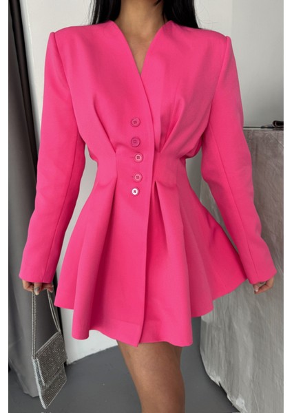 Ceket Elbise Pens Detaylı - Pembe