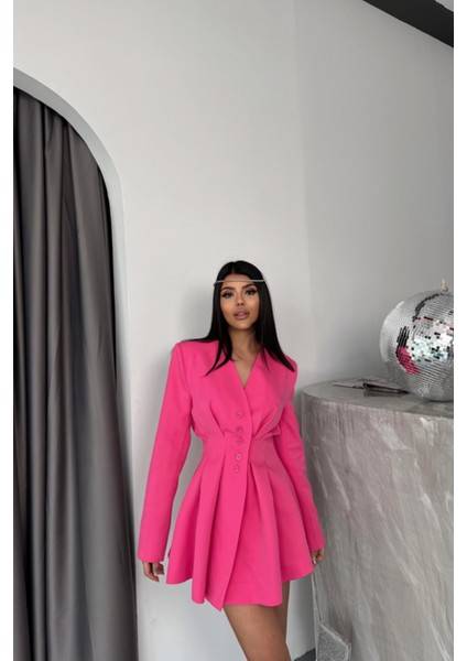 Ceket Elbise Pens Detaylı - Pembe