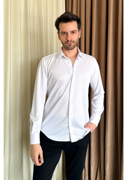 Erkek Örme Slimfit Uzun Kol Gömlek 501