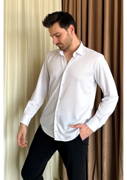 Erkek Örme Slimfit Uzun Kol Gömlek 501