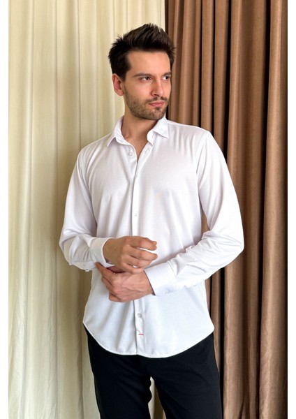 Erkek Örme Slimfit Uzun Kol Gömlek 501