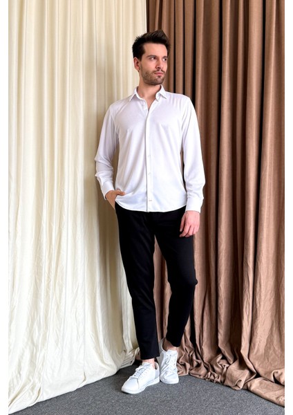 Erkek Örme Slimfit Uzun Kol Gömlek 501