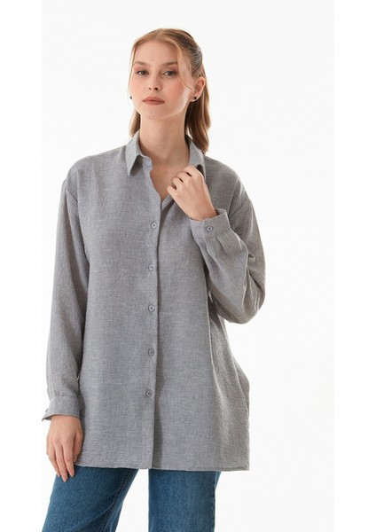 Kırçıllı Düğmeli Oversize Gömlek