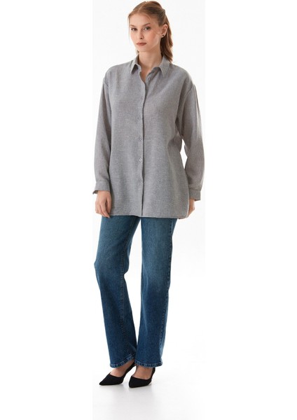 Kırçıllı Düğmeli Oversize Gömlek