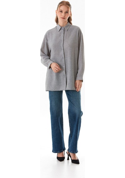 Kırçıllı Düğmeli Oversize Gömlek