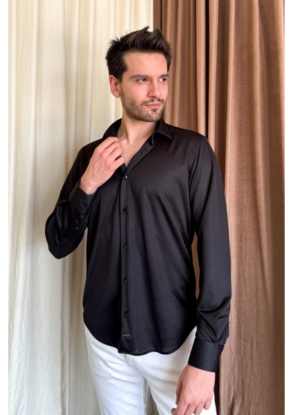 Erkek Örme Slimfit Uzun Kol Gömlek 501