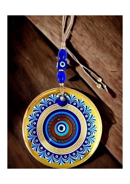 Gold Cam Üzeri Mavi Motifli Nazar Boncuklu Göz Detaylı Duvar Süsü Tdrtr