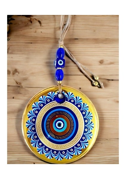 Gold Cam Üzeri Mavi Motifli Nazar Boncuklu Göz Detaylı Duvar Süsü Tdrtr fiyatları