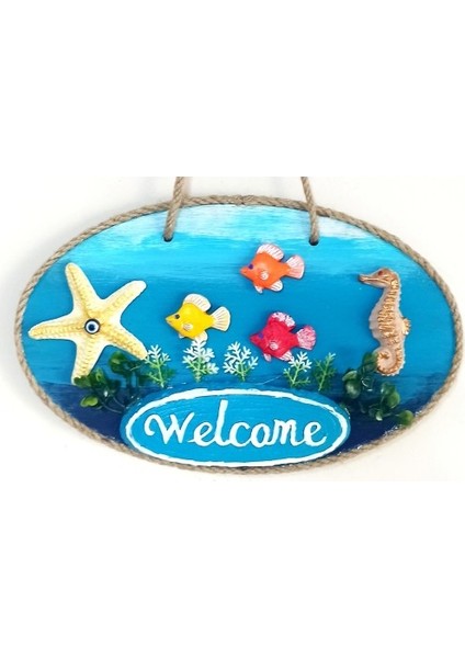 Deniz Temalı Balıklı Deniz Atlı Deniz Yıldızlı Welcome Yazılı El Yapımı Kapı Süsü Tdrtr