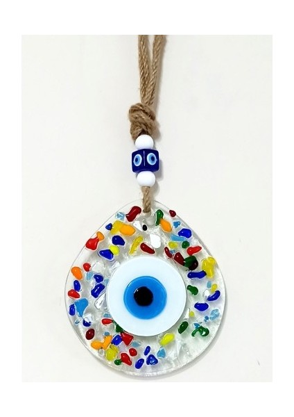 Gökkuşağı Renklerinde Nazar Boncuklu Damla Model Şeffaf Cam Duvar Süsü Tdrtr