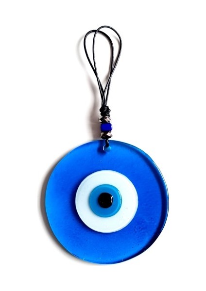 Nazar Boncuklu El Yapımı Deri Ipli Açık Mavi Şeffaf Cam Duvar Süsü Tdrtr