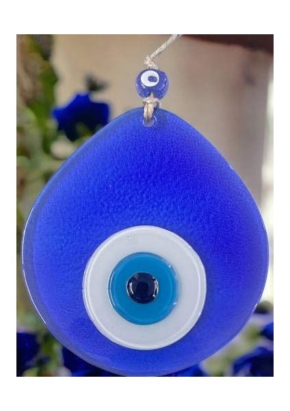 Mavi Nazar Boncuklu Şeffaf Mavi Renk Nazar Boncuklu Damla Desen El Yapımı Duvar Süsü Tdrtr