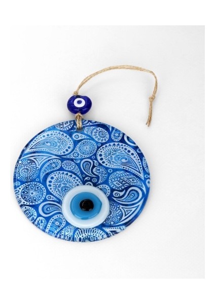 Mavi Beyaz Cam Nazar Boncuğu, El Işçiliği Cam Duvar Süsü, Nazarlık Hediyelik Eşya Tdrtr