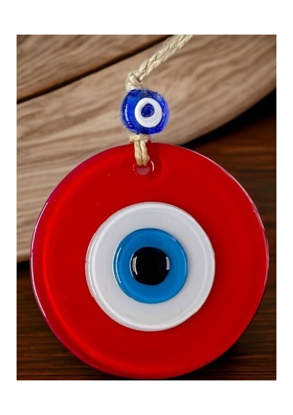 Mini Boy Kırmızı Nazar Boncuklu Duvar Süsü 10 cm Cam Duvar Dekoru Tdrtr