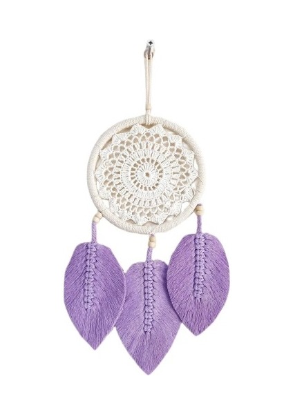 Lila Rengi Yapraklı El Yapımı Makrome Duvar Süsü Tdrtr