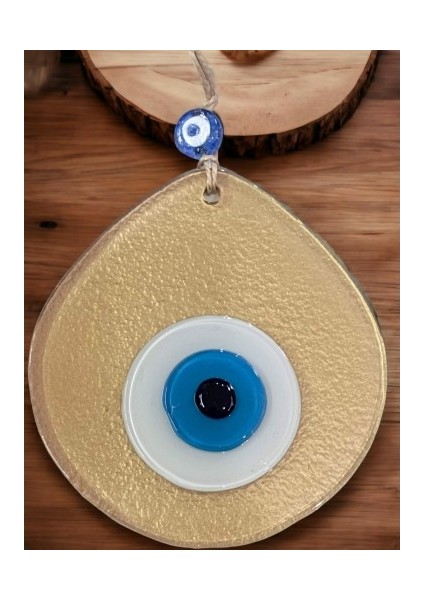 Mavi Nazar Boncuklu Gold Renk Nazar Boncuklu Damla Desen El Yapımı Duvar Süsü Tdrtr