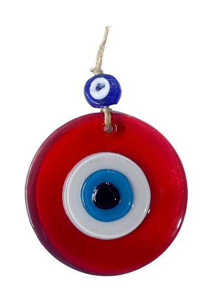 Şeffaf Kırmızı Nazar Boncuklu Duvar Süsü 10 cm Cam Duvar Dekoru Tdrtr