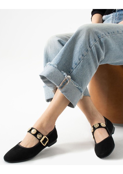 Lessy Süet Aksesuar Detaylı Düz Taban Günlük Kadın Babet