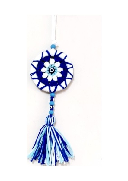 Ponponlu Nazar Boncuğu Desenli El Yapımı Mini Kapı, Duvar ve Araba Süsü Tdrtr