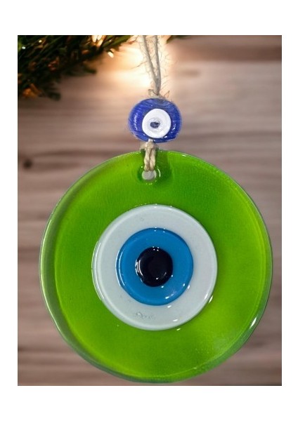 Şeffaf Yeşil Nazar Boncuklu Duvar Süsü 10 cm Cam Duvar Dekoru Tdrtr