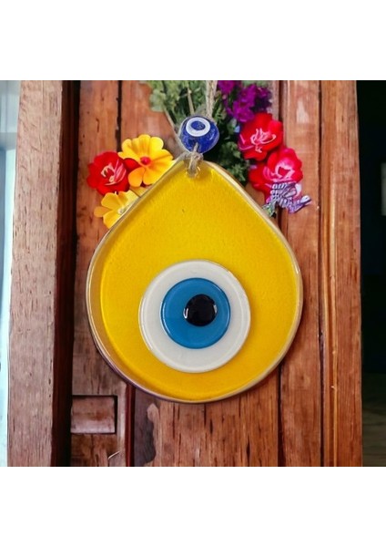 Orta Boy Şeffaf Sarı Damla Desen Nazar Boncuklu Duvar Dekoru Cam Duvar Süsü Tdrtr modelleri