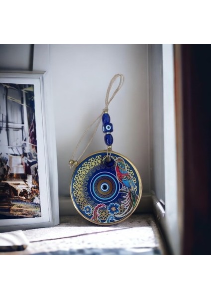 Yaldızlı Bülbül Kuşlu Çicekli Nazar Boncuklu Duvar Süsü Camlı Duvar Dekoru Tdrtr