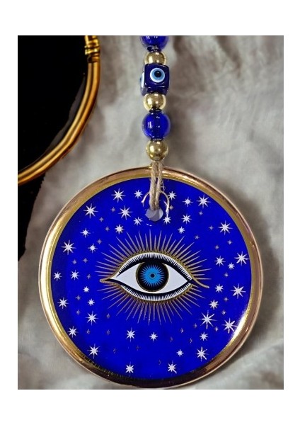 Yaldızlı Mavi Renk Yıldız Motifli Gözlü Duvar Süsü Cam Duvar Dekoru Tdrtr fırsatları