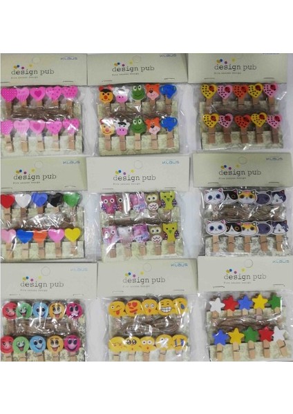 10'lu Şekilli Ahşap Mandallar 3.5 cm (10'lu Set-10 Paket) Tdrtr