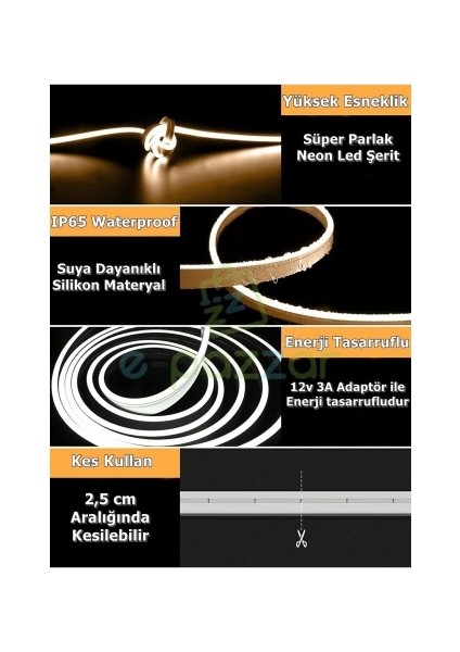 5 m 16 Renk 4 Fonksiyonlu Esnek Şerit Neon LED