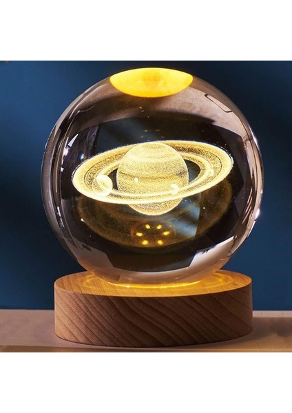 Dekoratif Satürn Tasarımlı Ahşap Altlıklı Işıklı Cam Küre Cam:6 cm Ahşap:2 cm Tdrtr fiyatları