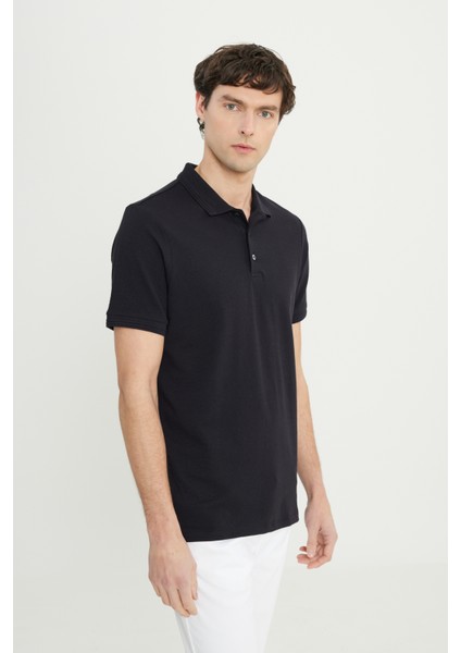 Pamuklu Slim Fit Dar Kesim Polo Yaka Jakarlı Esnek Tişört modelleri