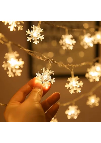 Dekoratif Aydınlatma Kar Tanesi LED Dizeleri 20'li Pilli LED Yılbaşı Dekor 2,70 Metre