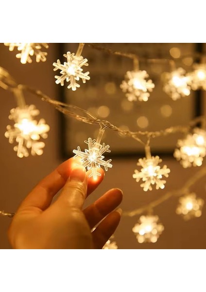 Dekoratif Aydınlatma Kar Tanesi LED Dizeleri 20'li Pilli LED Yılbaşı Dekor 2,70 Metre