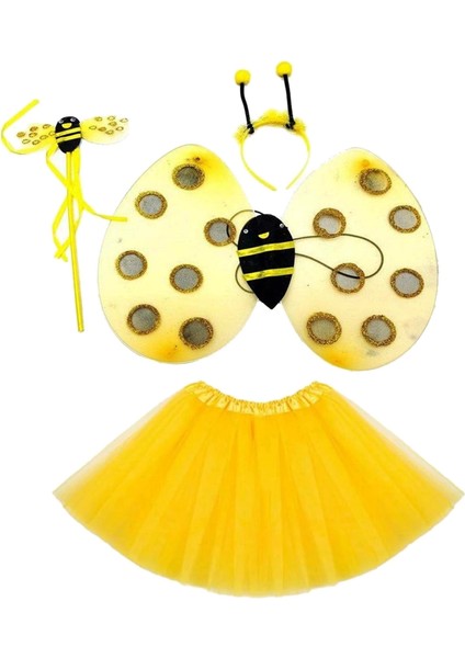 Sarı Renk Arı Kostüm Seti (Tütü, Kanat, Taç, Asa)