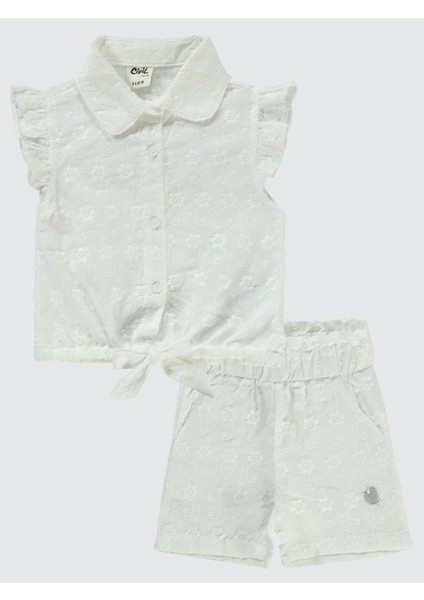 Kız Bebek Şortlu Takım 6-18 Ay Ekru