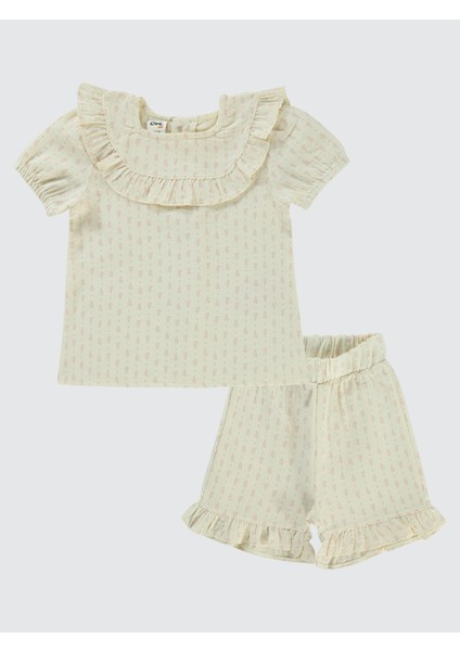 Kız Bebek Şortlu Takım 6-18 Ay Ekru