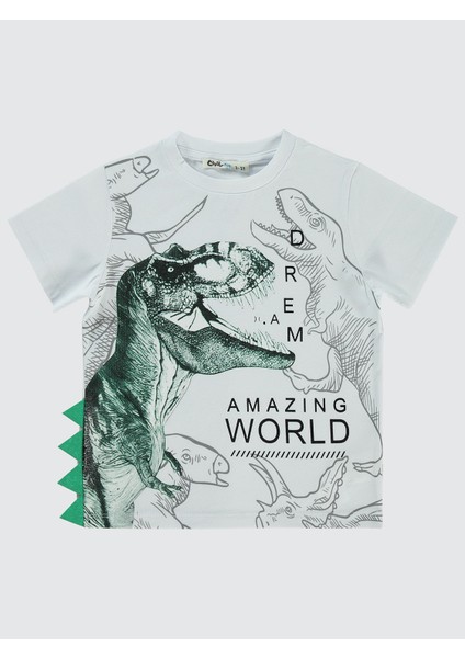 Dinozor World Baskılı 2-5 Yaş Tişört Beyaz