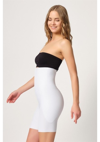 Beyaz Emay 2832 Yüksek Bel Balen Destekli Agraflı Lazer Korse