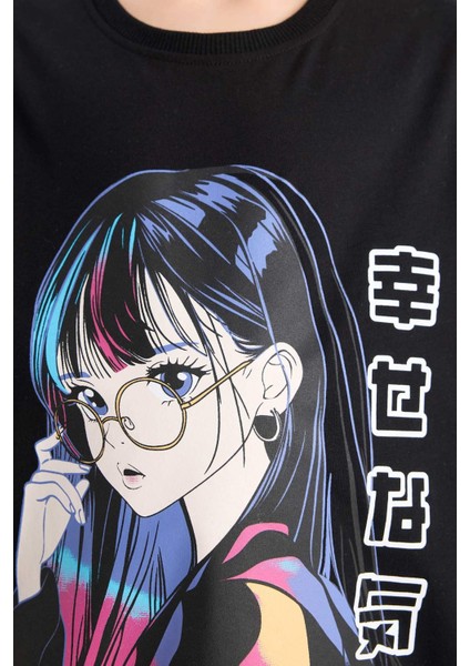 Kız Çocuk Relax Fit Bisiklet Yaka Baskılı Kısa Kollu Tişört E0389A825SM indirimleri