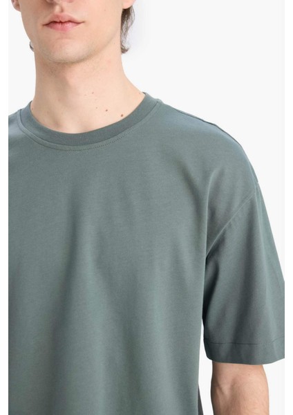 Oversize Geniş Kalıp Bisiklet Yaka Basic Düz Kısa Kollu Tişört E6885AXNS