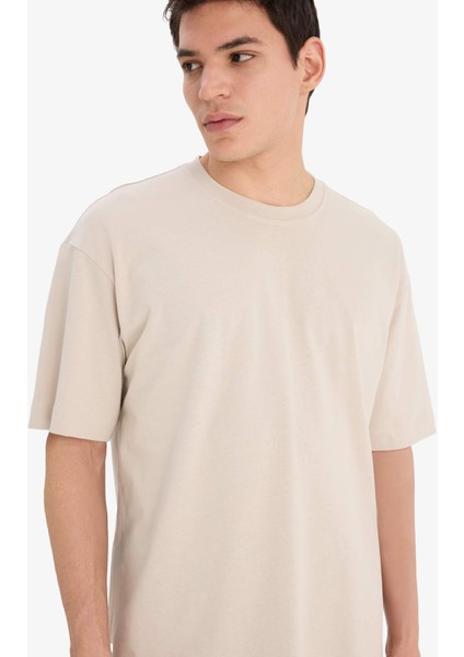 Oversize Geniş Kalıp Bisiklet Yaka Basic Düz Kısa Kollu Tişört E6885AXNS