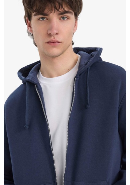 Comfort Fit Kapüşonlu İçi Yumuşak Tüylü Basic Düz Kalın Fermuarlı Sweatshirt D7599AX25SP fırsatları